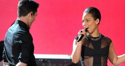 Adam Levin of Maroon 5 and Alicia Keys perform at 