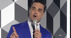 Robbie Williams live on satge at the BRIT Awards 2